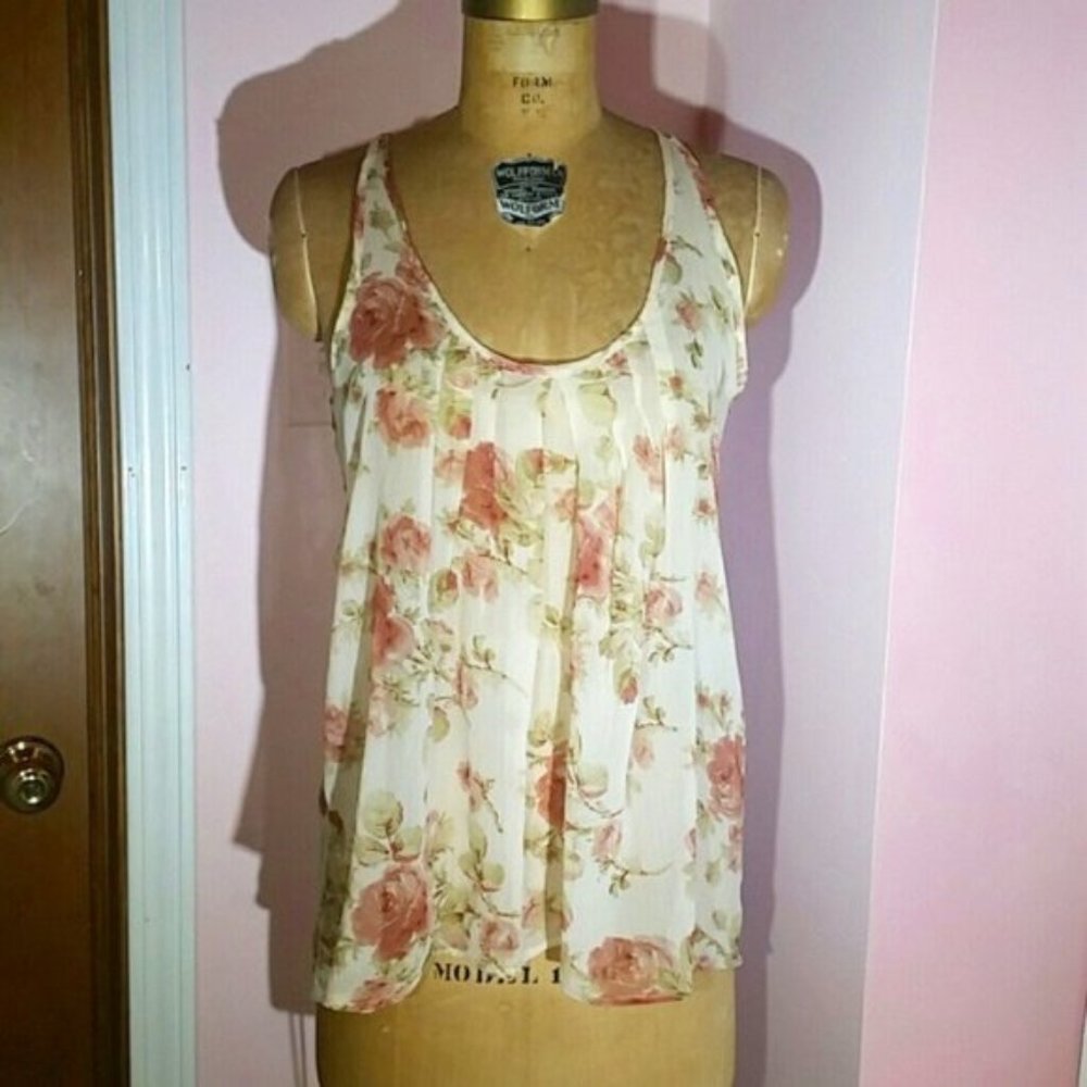 Sheer Flowy Floral Racerback Tank